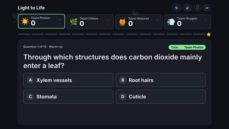 Photosynthesis game for ages 15-18